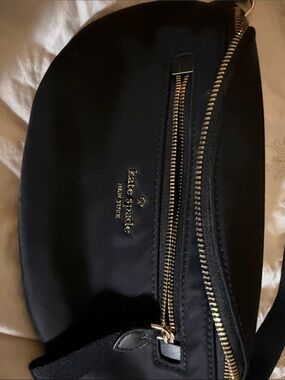 kate spade black crossbody with gold hardware and front zip belt bag nylon